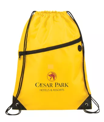 Robin Drawstring Polyester Bag with Front Zipper Pocket