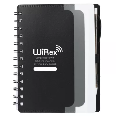 5'' x 7'' Recycled Dual Pocket Spiral Notebook w Pen