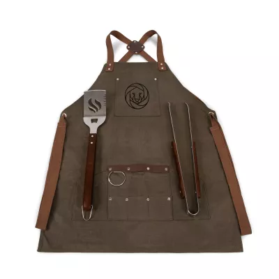 Waxed Canvas BBQ Grill Apron with tools and bottle opener