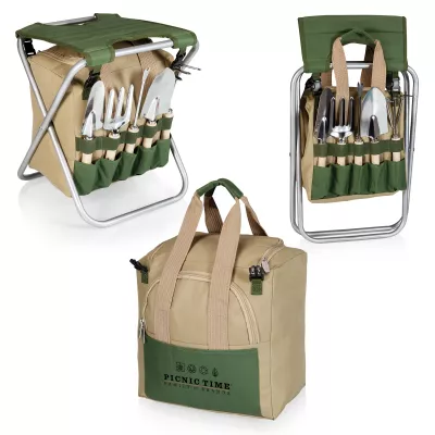 Gardener Folding Seat w/5 Gardening Tools and Removable Tote