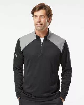 Adidas® Textured Mixed Media Quarter Zip Pullover