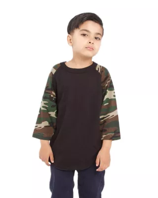 SHAKA WEAR Youth Three-Quarter Sleeve Camo Raglan T-Shirt