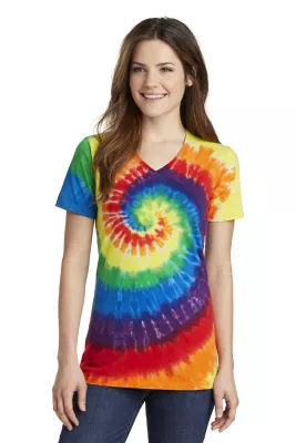 Port & Co™ Women's Tie-Dye V-Neck Tee.