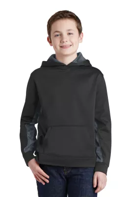 Sport-Tek® Youth Sport-Wick® CamoHex Fleece Colorblock Hooded Pullover.