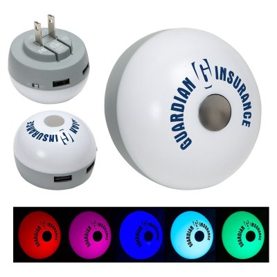Color Changing Night Light with Dual USB Wall Charger Gray