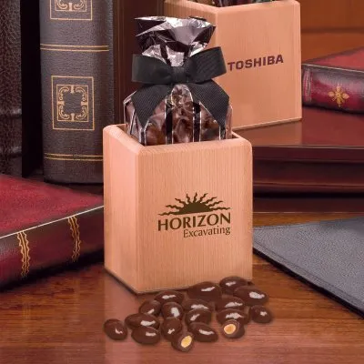 Hardwood Pen & Pencil Cup with Chocolate Covered Almonds