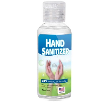 Custom Label GEL Hand Sanitizer 2oz Bottle 70% Alcohol USA Made
