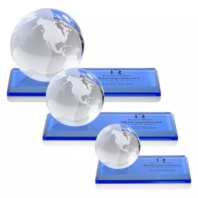 Globe Award on Rectangle Base - Sky Blue