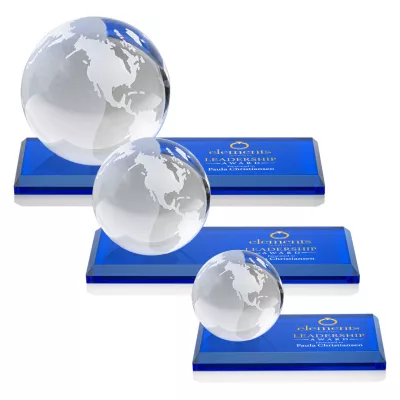Globe VividPrint™ Award on Rectangle Base - Blue