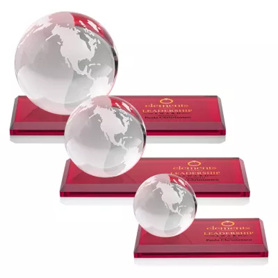 Globe VividPrint™ Award on Rectangle Base - Red