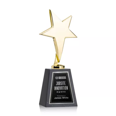 Tuscany Gold Star on Tall Marble Base - Black