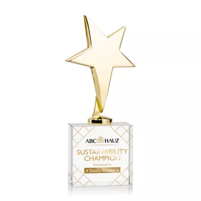 Tuscany Gold Star VividPrint™ Award on Woodlawn Base - Clear