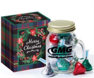 Mini Mason Jar Mug & Hershey'sÂ® KissesÂ® In Holiday Gift Box - Personalization Available