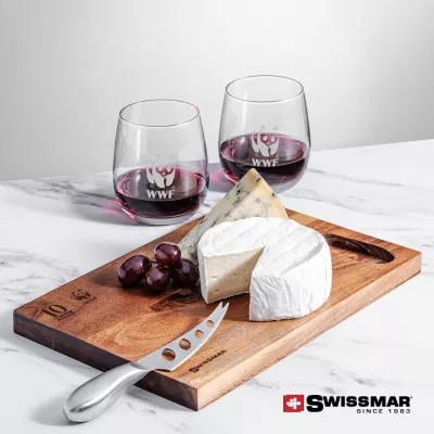 Swissmar® Acacia Board & 2 Crestview Stemless Wine