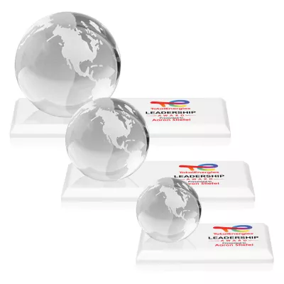 Globe VividPrint™ Award on Rectangle Base - White