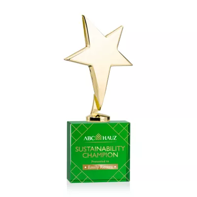Tuscany Gold Star VividPrint™ Award on Woodlawn Base - Green