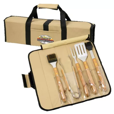 5 Piece BBQ Set (Bamboo) in Roll-Up Case