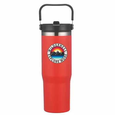 30 oz Double Wall Tumbler with Carrier, Stainless Steel Outer, Plastic Inner