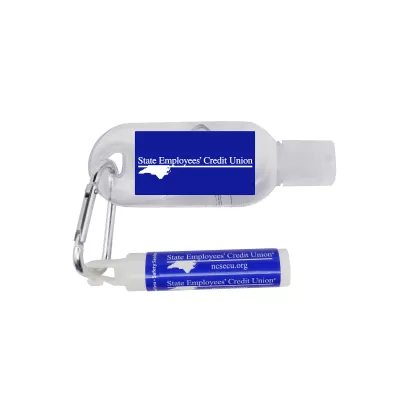 1 oz Tottle Antibacterial Hand Sanitizer With Carabiner + Clip Balm
