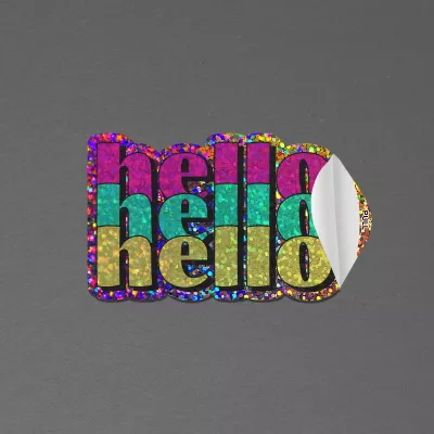 3" x 2" Vinyl Die Cut Glitter Sticker with pull tab 6mil