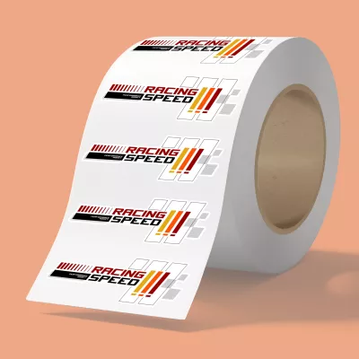 6" x 2" BOPP stickers on roll - 3.5mil