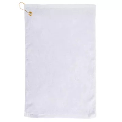 Mid Weight Hemmed Golf Towel w/ Left Hook & Grommet (White Embroidered)