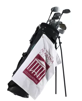 Premium Velour Golf Towel w/ Upper Left Corner Hook & Grommet (White Imprinted)