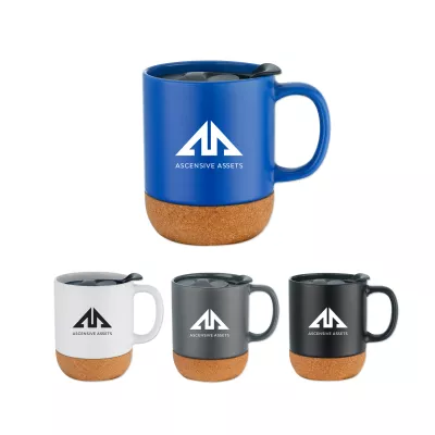12 Oz. Cork Base Ceramic Mug w/Lid