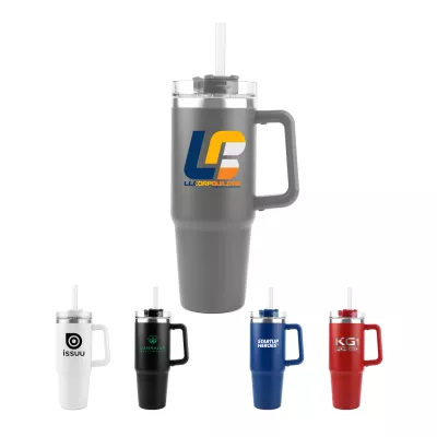 30 Oz. Double Wall Steel Travel Mug w/Straw