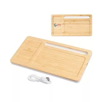 Bamboo Wireless Charging Pad Desktop Organizer