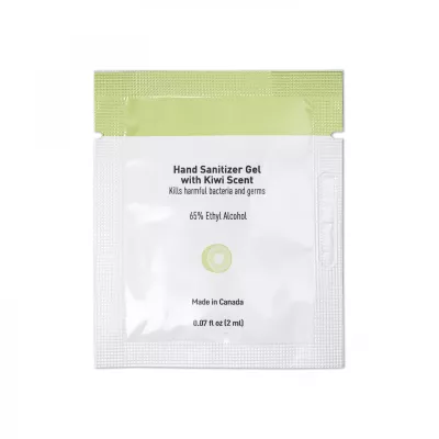 4 Packets Of Hand Sanitizer Gel With Kiwi Scent And Large Customizable Sleeve (0.07 Fl Oz / 2 Ml Per