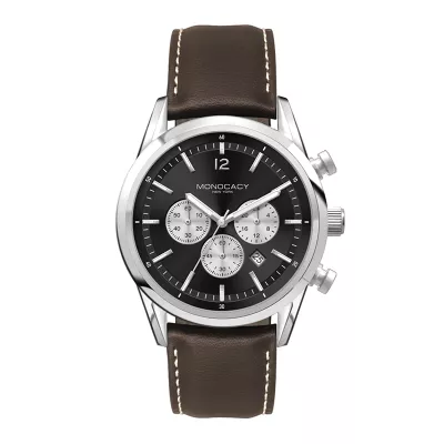 Wc3054 42mm Steel Silver Case, Chronograph Mvmt, Black Dial, Dte Display, Leather Strap, Flat Minera