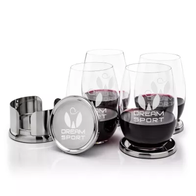 Baldoni Coasters & Laurent Stemless Wine Set