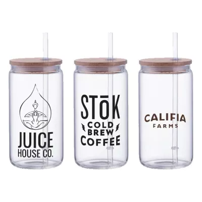 Danville 18oz Can Glass w Bamboo Lid and Straw