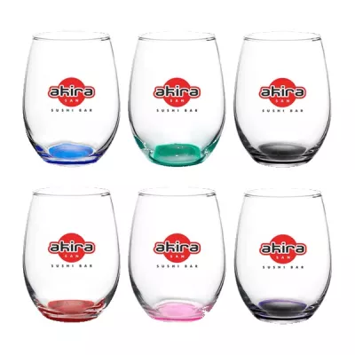 Liquid Lunch 15 oz Stemless Wine Glasses with Color Bottom