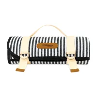 Life's a Picnic Recycled Polyester Roll-Up Blanket - Black & White Stripes