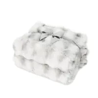 Ruched Faux Fur Recycled Polyester Blanket - Ivory Frost