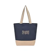Recycled Cotton Canvas Jute Tote - AWARE - Navy