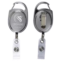 "Pataskala" Shiny Chrome Finish Retractable Badge Reel & Badge Holder w/Laser Imprint
