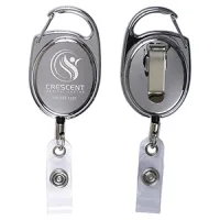 "Pataskala" Shiny Chrome Finish Retractable Badge Reel & Badge Holder w/Laser Imprint