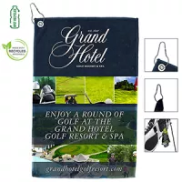 "THE IRON" Full Color Sublimation Recycled RPET 300 GSM Golf Towel with Metal Grommet and Clip - 12"