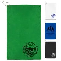"THE IRON" Recycled RPET 300 GSM Heavy Duty Microfiber Golf Towel with Metal Grommet and Clip - 12"