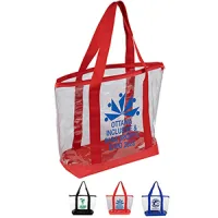 19"W x 13 ½"H x 6"Gusset - "BONDI" Jumbo Clear Zippered Tote Bag