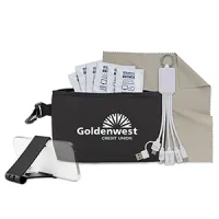 "CAPETOWN" 8 pcs Multi Charging Tech Kit in Black Mesh Zipper Pouch
