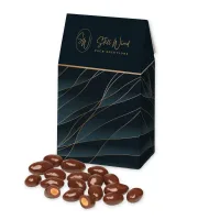 Navy & Gold Gable Top Gift Box w/Chocolate Covered Almonds