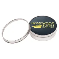 Set of 4 Black Leather Coasters | Circle | 3 7/8" dia. | Foil Stamped | Clear Top Tin