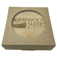 Set of 4 Natural Leather Coasters | Circle | 3 7/8" dia. | Natural Kraft Box
