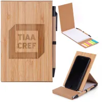 Bamboo Phone Holder Notepad & Pen Set w/Sticky Notes