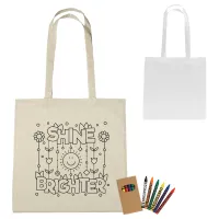 100% Cotton Coloring Tote Bag With Crayons