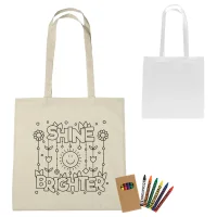 100% Cotton Coloring Tote Bag With Crayons